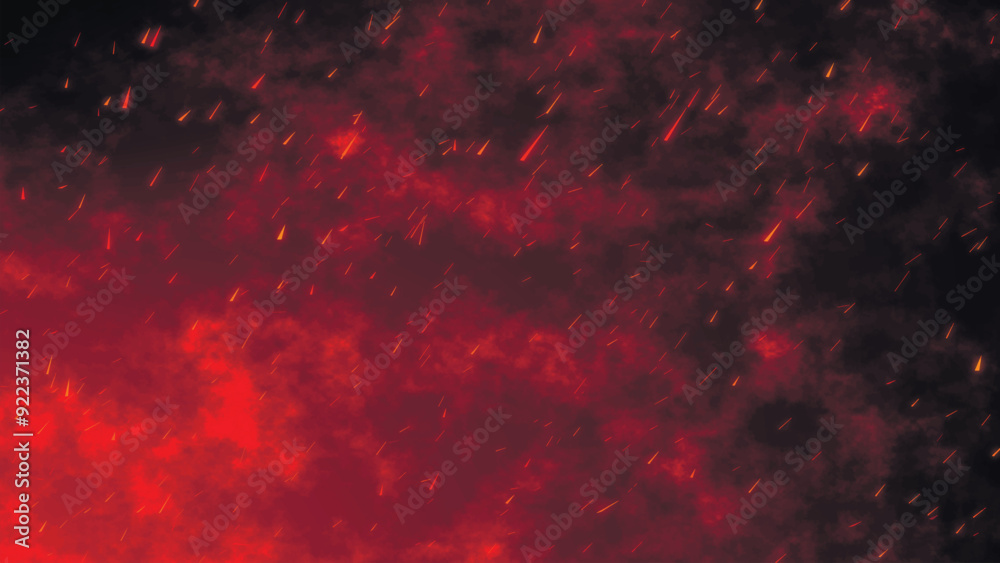 Abstract isolated fire glowing particles on black background fly up. Fire sparks flying on dark background. Fire animation. Raging fire flame. Vector illustration.