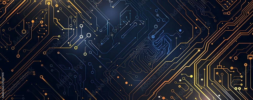 Abstract Digital Circuit Board Pattern with Golden Traces and Blue Lines Abstract Digital Circuit Board Pattern with Golden Traces and Blue Lines