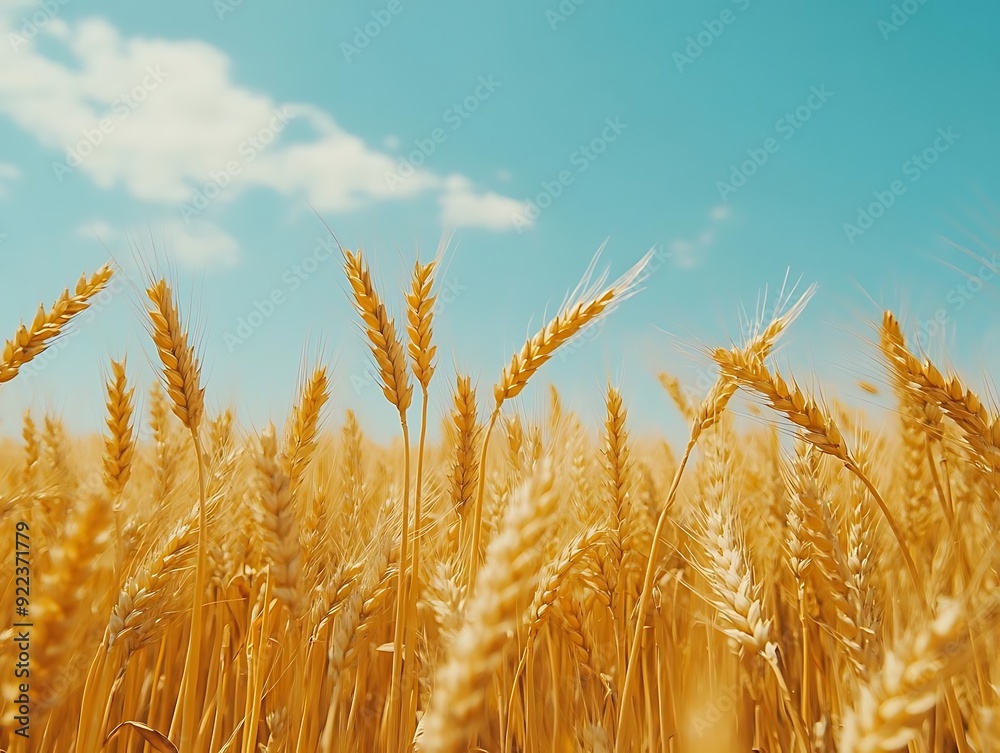 Golden Wheat Field Under a Blue Sky Photo