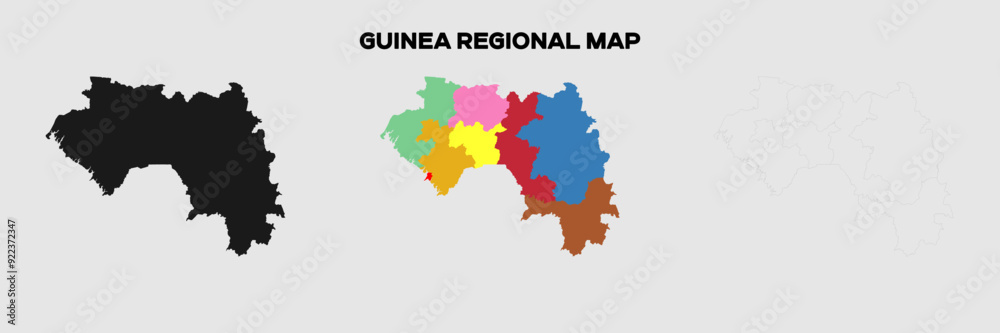 Guinea Regional Map in colors. EPS file also in selhoutte and outlined form. Editable EPS file. Guinea Regional Map in colors. EPS file also in selhoutte and outlined form. Editable EPS file.