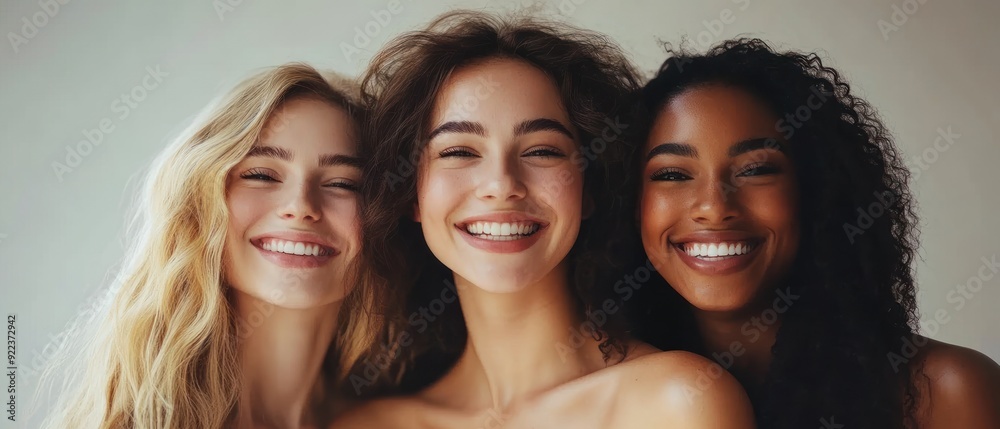 Fototapeta premium Three Young Women Smiling Close Up Portrait