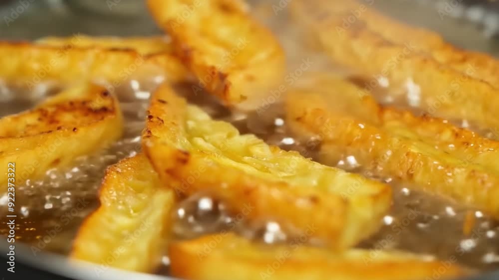 The Squash pieces frying in oil, releasing steam and browning perfectly in a skillet. The Squash pieces frying in oil, releasing steam and browning perfectly in a skillet.