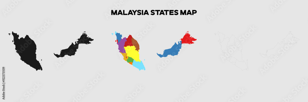 Malaysia States Map in colors. EPS file also in selhoutte and outlined form. Editable EPS file. Malaysia States Map in colors. EPS file also in selhoutte and outlined form. Editable EPS file.