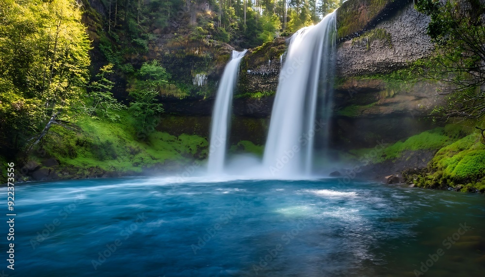 Fototapeta premium Waterfall cascading through a serene forest