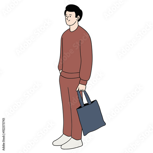 Young man holding totebag