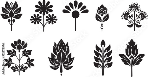 Artistic Flower Silhouette Elements in Black