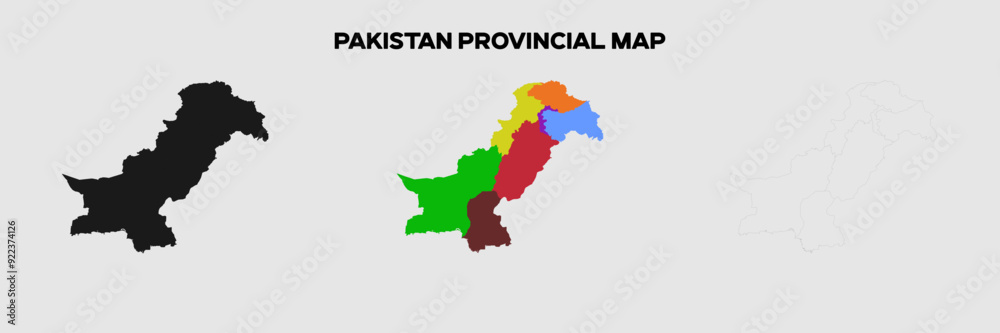 Pakistan Provincial Map in colors. EPS file also in selhoutte and outlined form. Editable EPS file. Pakistan Provincial Map in colors. EPS file also in selhoutte and outlined form. Editable EPS file.