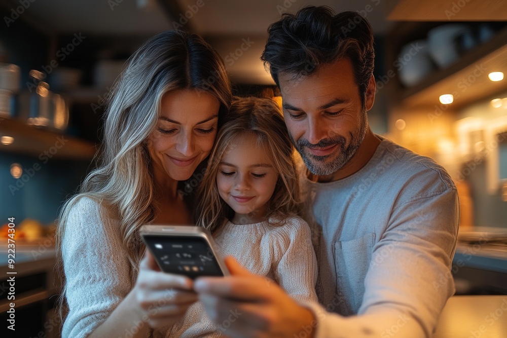 Family in the kitchen interacting with various smart home devices, including touch screen panels and voice-controlled assistants. Generative AI Family in the kitchen interacting with various smart home devices, including touch screen panels and voice-controlled assistants. Generative AI