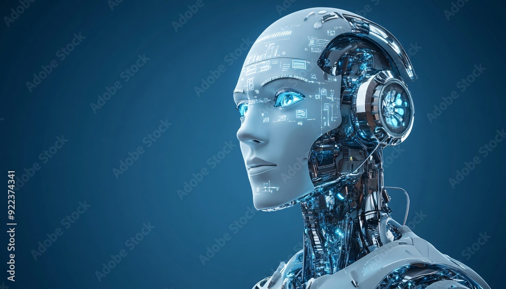 Visionary Robot Face Amid Futuristic Background Robot Visionary Robot Face Amid Futuristic Background Robot