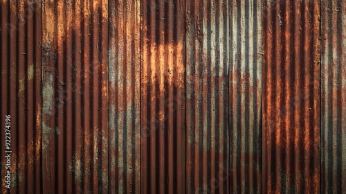 Artistic representation of an old and rusty zinc sheet wall, capturing the vintage style and corrosion pattern of metal in a retro concept photo