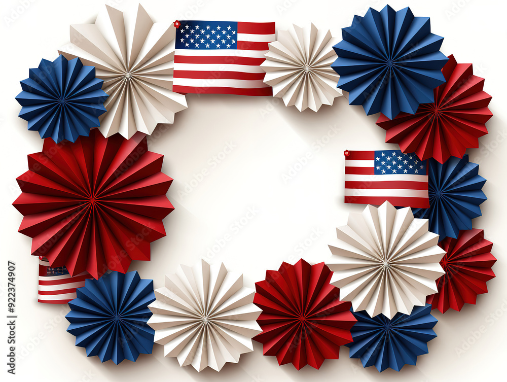 Obraz premium Eyecatching Red, white, and blue paper ornaments with the words