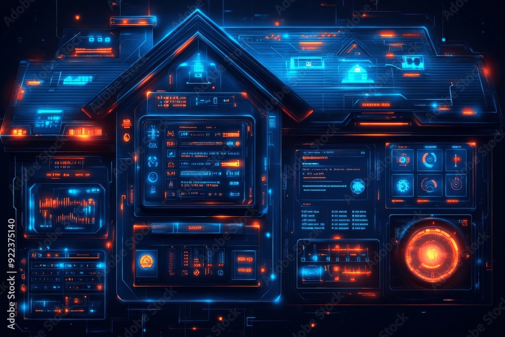 Obraz premium A futuristic home dashboard displaying various smart home controls, sleek and intuitive interface. Generative AI