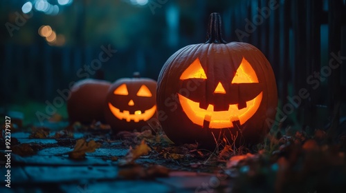 Wallpaper Mural Glowing jack-o'-lanterns illuminate a charming garden path on Halloween night Torontodigital.ca