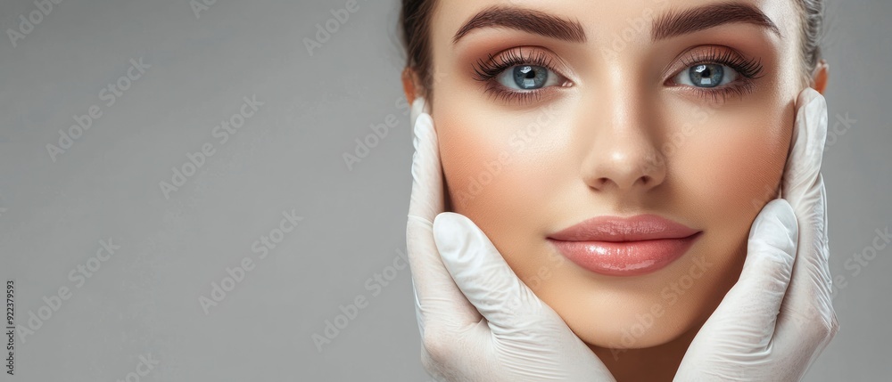 Woman's Face Held by Gloved Hands Woman's Face Held by Gloved Hands