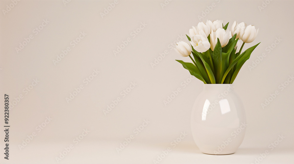 Simple Arrangement of a White Ceramic Vase with Fresh White Tulips on Neutral Background for Minimalist Interior Decoration Easter Spring Holiday Home Decor Clean Elegant Floral Still Life Photography Simple Arrangement of a White Ceramic Vase with Fresh White Tulips on Neutral Background for Minimalist Interior Decoration Easter Spring Holiday Home Decor Clean Elegant Floral Still Life Photography