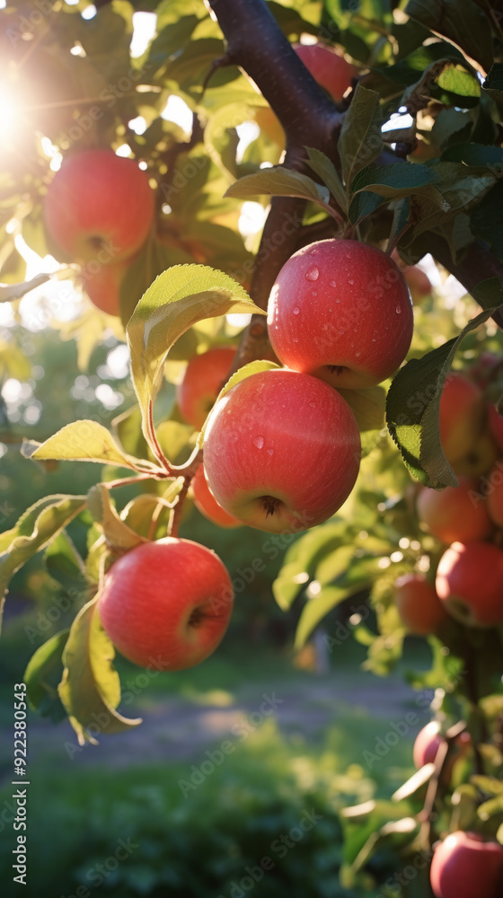 red apples growing on tree, summer garden, Generative AI red apples growing on tree, summer garden, Generative AI