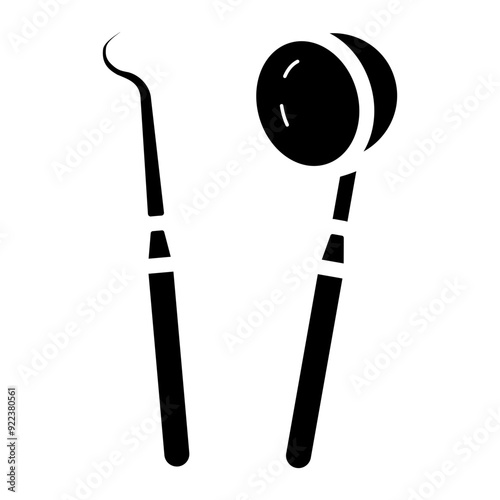dental mirror and probe glyph icon