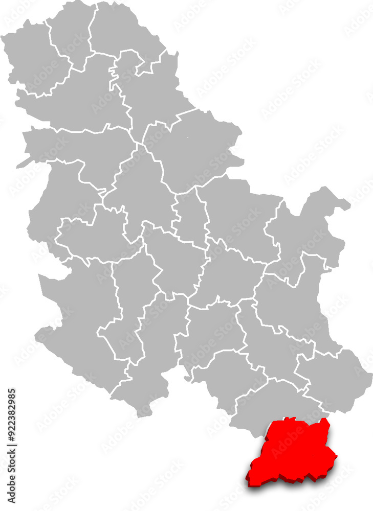 Naklejka premium pčinja district map ADMINISTRATIVE DIVISIONS of SERBIA 3d isometric map