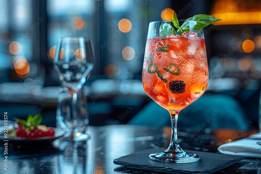 A glass of wine elegantly garnished, showcasing a refined beverage ready for enjoyment. A glass of wine elegantly garnished, showcasing a refined beverage ready for enjoyment.
