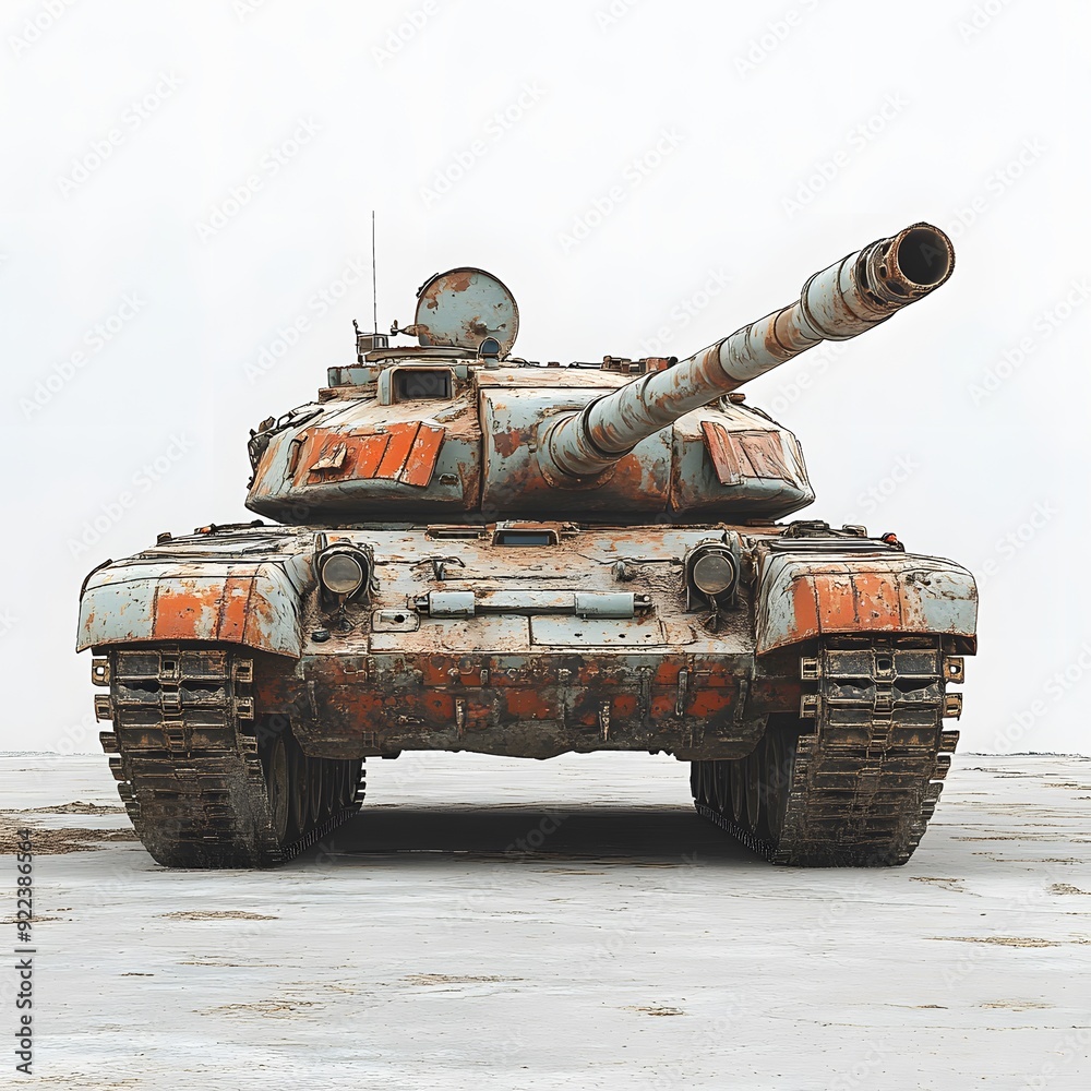 Tank with Battle Damage: A tank with visible battle damage, such as dents, scratches, or a smoking turret, telling a story of combat on the white background. Tank with Battle Damage: A tank with visible battle damage, such as dents, scratches, or a smoking turret, telling a story of combat on the white background.