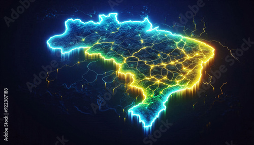 Map of brazil highlighted in neon light. Generative AI.
