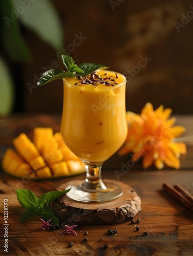 Mango Lassi with Mint and Chocolate. photo