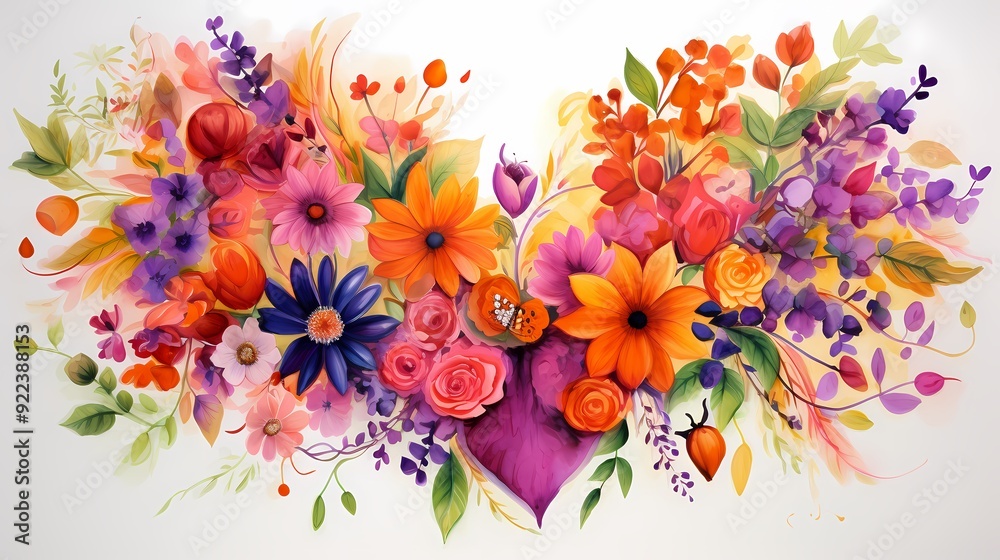 A vibrant floral composition with diverse blooms and lush greenery, radiating charm and beauty. A vibrant floral composition with diverse blooms and lush greenery, radiating charm and beauty.