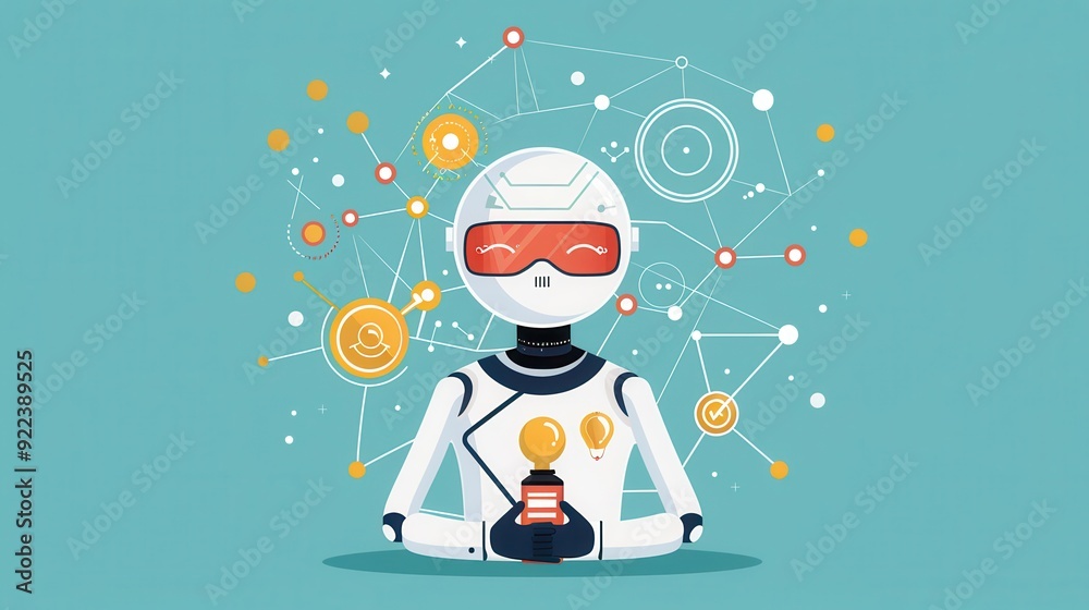 Naklejka premium AI in science, research automation, flat design illustration