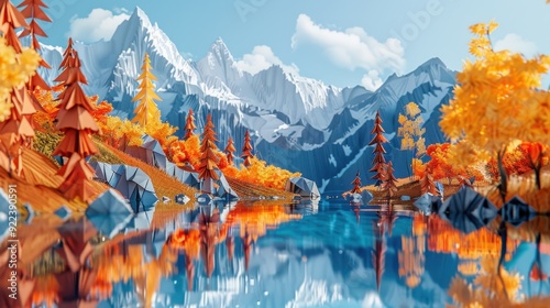 Origami Paper Illustration of Engadin Valley in Autumn photo