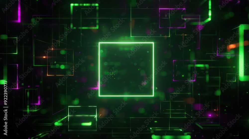 Green neon lines and square abstract technology background. Abstract technology futuristic concept neon green and background. Green neon lines and square abstract technology background. Abstract technology futuristic concept neon green and background.