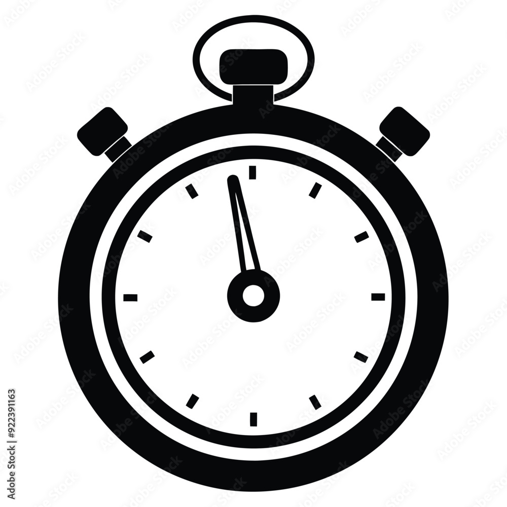 Stopwatch Black and White Silhouette Icon Vector Design on White Background Stopwatch Black and White Silhouette Icon Vector Design on White Background