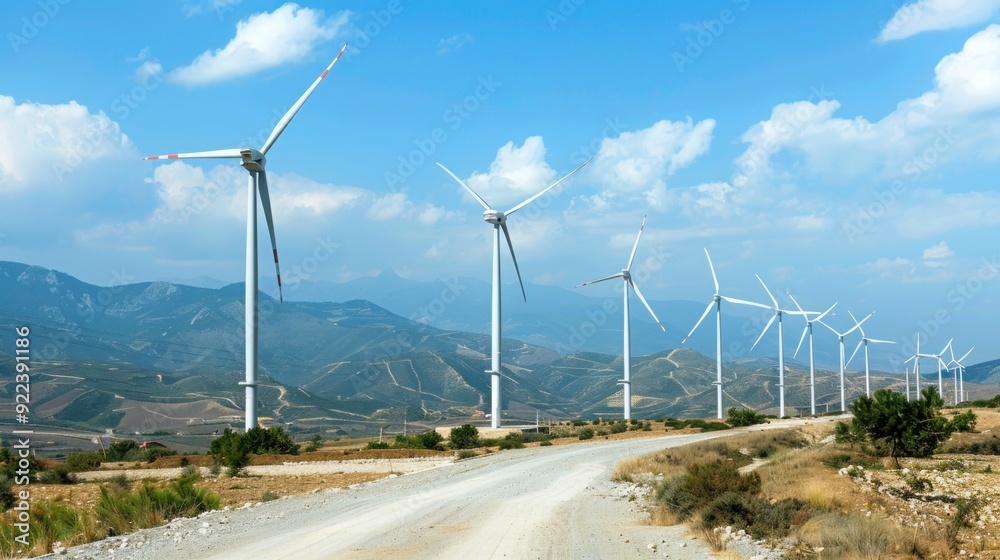 Wind turbines generating electricity during a windy day Wind turbines generating electricity during a windy day