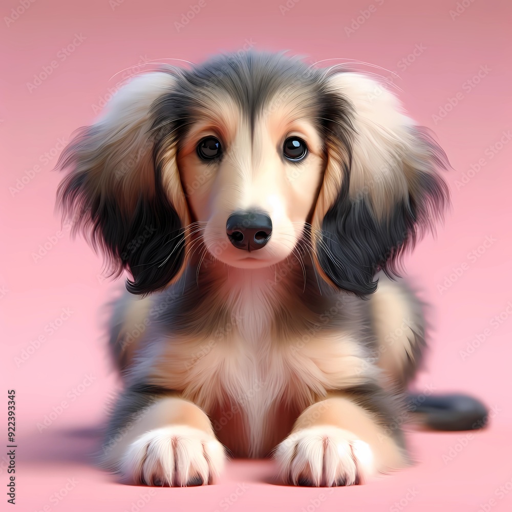 Fototapeta premium Windhund - Saluki Welpe, rosa Hintergrund