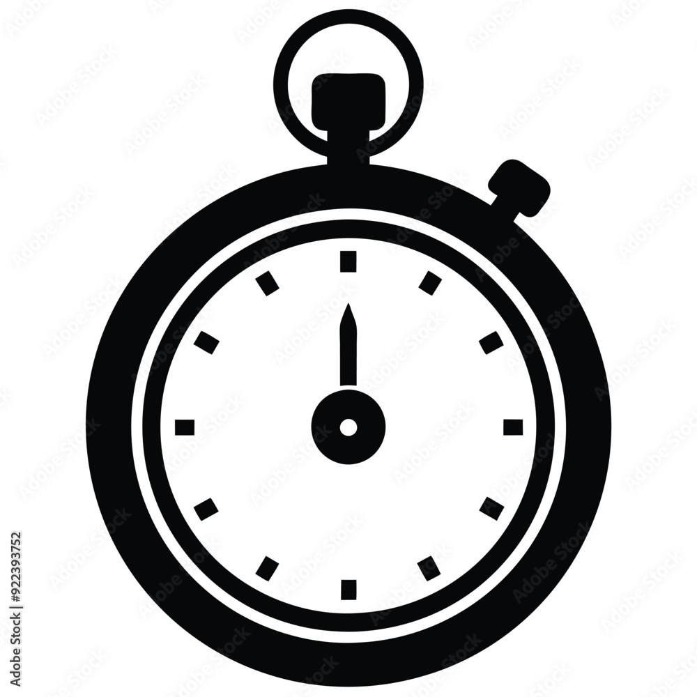 Stopwatch Black and White Silhouette Icon Vector Design on White Background Stopwatch Black and White Silhouette Icon Vector Design on White Background