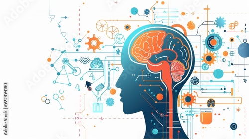 AI-driven interdisciplinary research, innovative science, flat design illustration