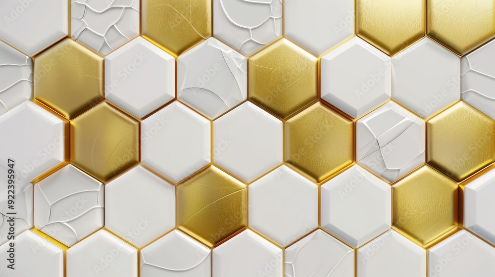 Abstract Geometric Pattern of White and Gold Hexagons Abstract Geometric Pattern of White and Gold Hexagons