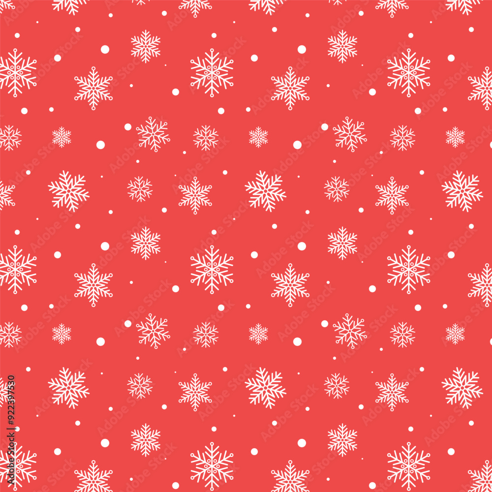Snowflakes seamless pattern. Christmas repeat pattern with snowflake on red.Vector graphic illustration. Snowflakes seamless pattern. Christmas repeat pattern with snowflake on red.Vector graphic illustration.