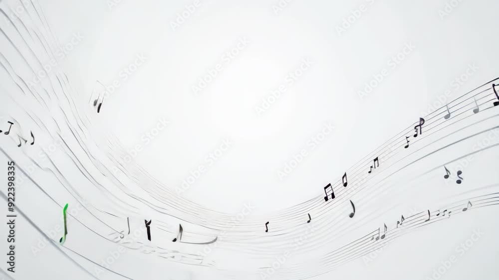 Musical notes and lines on white background. Abstract animation background Musical notes and lines on white background. Abstract animation background