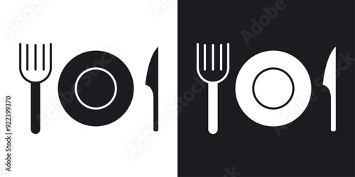 Eatery vector icon set black filled and outlined style.