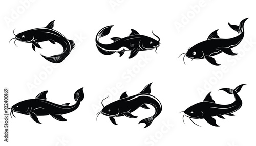 catfish silhouette design bundle set with white background