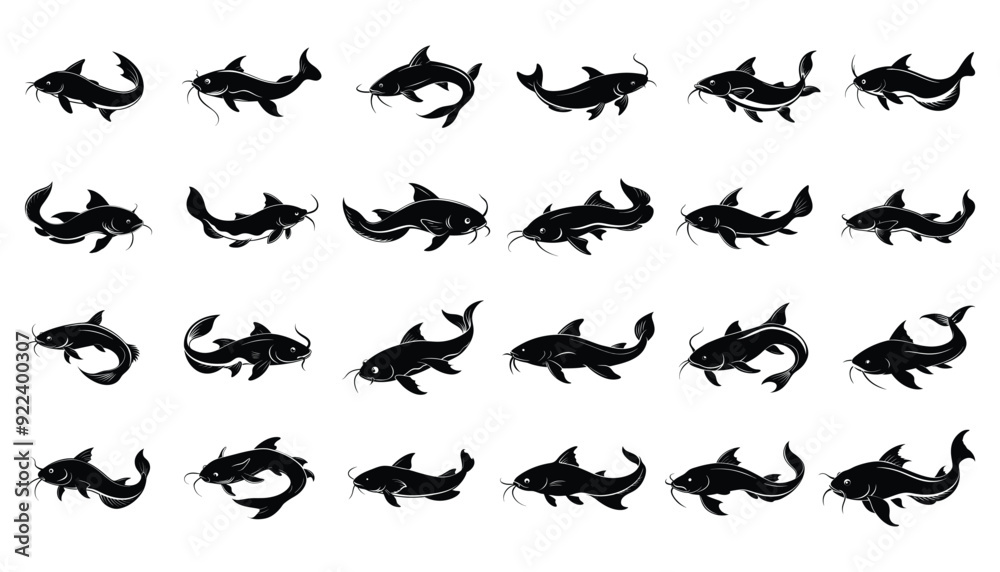 Naklejka premium catfish silhouette design bundle set with white background