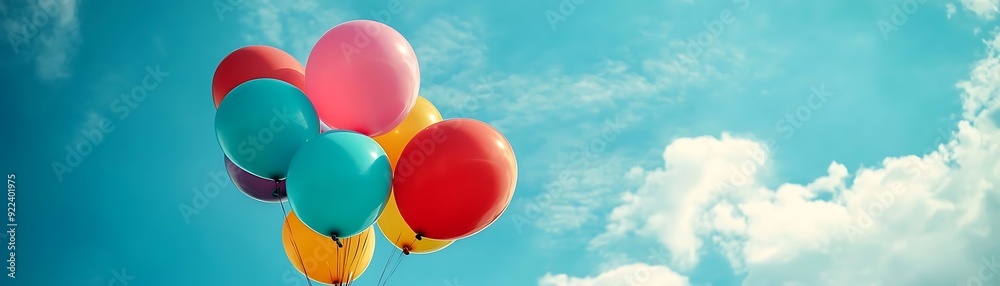 custom made wallpaper toronto digitalColorful Balloons Floating in a Blue Sky with White Clouds Photo