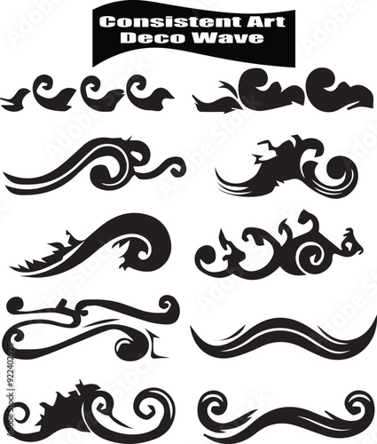 Consistent Art Doco Wave Silhouette Elements in Black