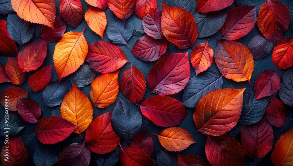 Autumnal Leaf Arrangement on a Dark Background Autumnal Leaf Arrangement on a Dark Background