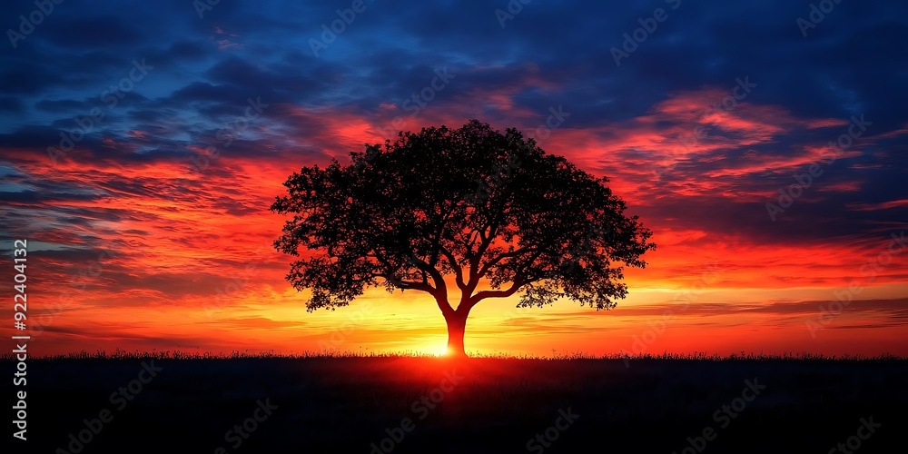 Silhouette of a Tree Against a Vibrant Sunset Sky - Landscape Photography