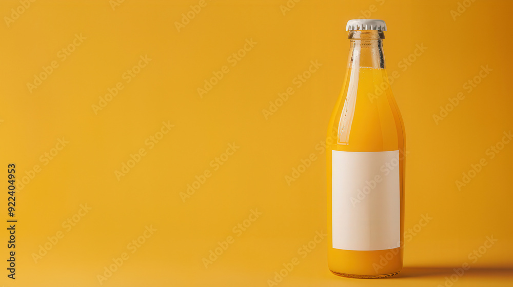 Yellow apple juice in a clear bottle with a blank white label, showcased against a solid background, highlighting its vibrant color and refreshing appeal. Yellow apple juice in a clear bottle with a blank white label, showcased against a solid background, highlighting its vibrant color and refreshing appeal.