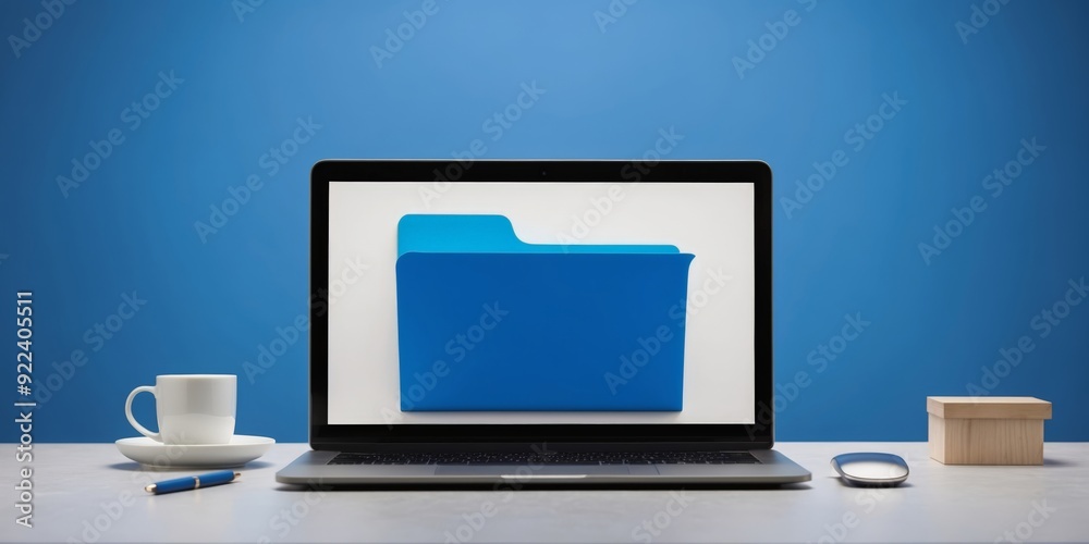File folder on laptop screen, data storage concept.