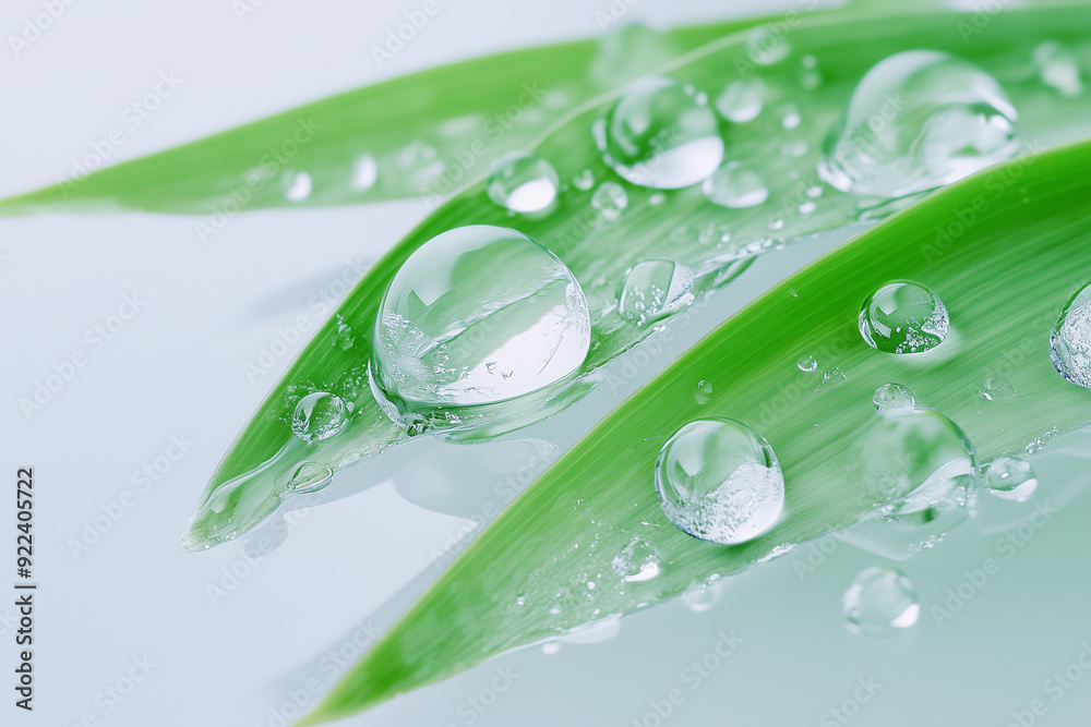 A leaf of lettuce with water droplets on it. The droplets are small and scattered, giving the impression of a light rain. The leaf is green and fresh, and the water droplets add a sense of freshness