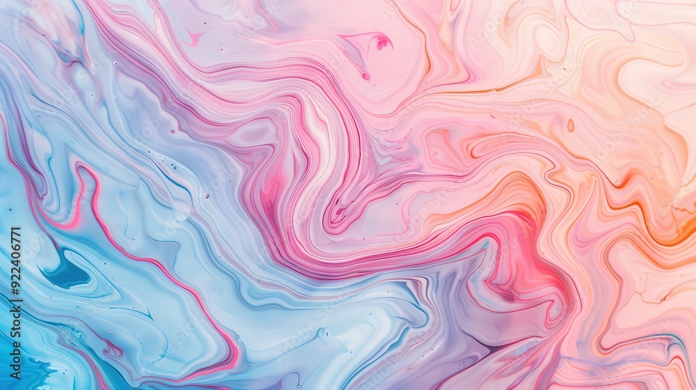 Fototapeta premium Pastel Fluid Marbling, a gentle blend of soft hues swirling together, creating a serene and calming atmosphere with subtle textures in harmonious patterns