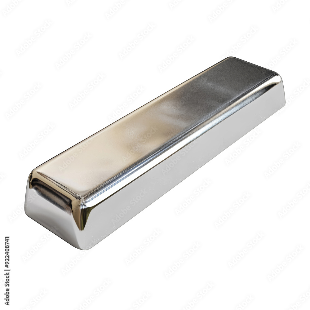 Polished Silver Bullion Bar Isolated on White